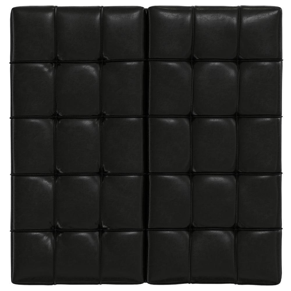 Simpli Home Laura 36"W Upholstered Square Storage Ottoman with Split Lift Top and 2 Storage Compartments