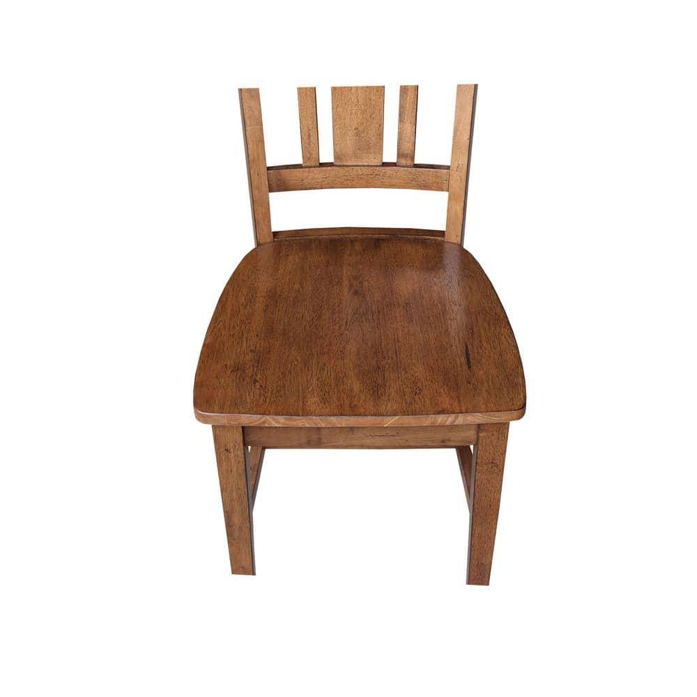Set of 2 San Remo Splat Back Chairs Distressed Oak - International Concepts: Solid Wood, Parawood Material, Mid-Century Style