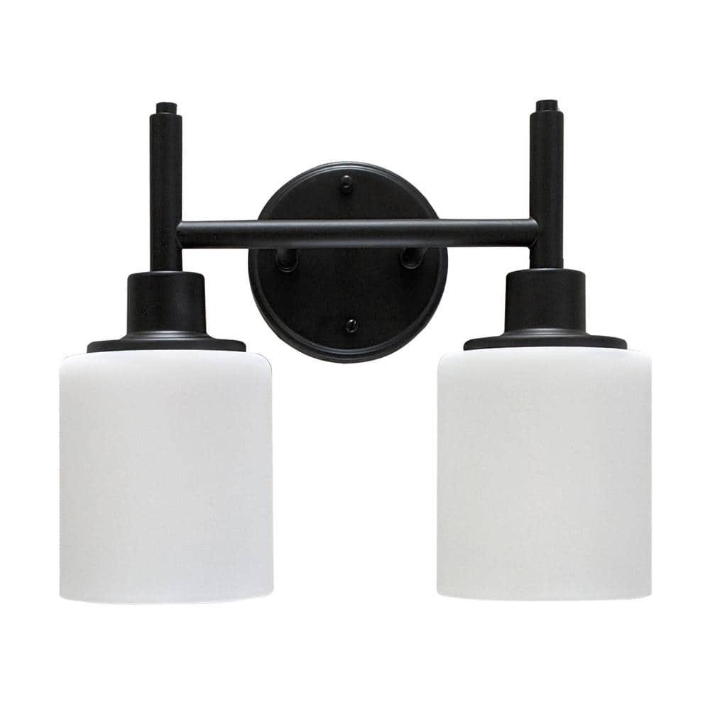 Design House 556191-BLK Aubrey Transitional 2-Light Indoor Wall Light Dimmable White Frosted Glass Shades for Hallway Foyer Bathroom, Matte Black