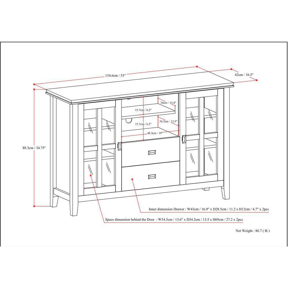Simpli Home Artisan Solid Wood TV Media Stand in Fog Gray