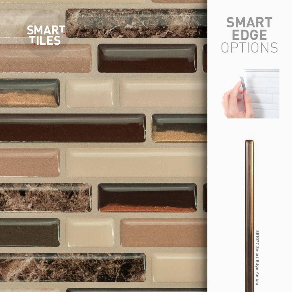 Smart Tiles 10.06''x10'' Self Adhesive 3D Peel and Stick Backsplash Tiles Brown: Vinyl Kitchen Decor Stick On Backsplash