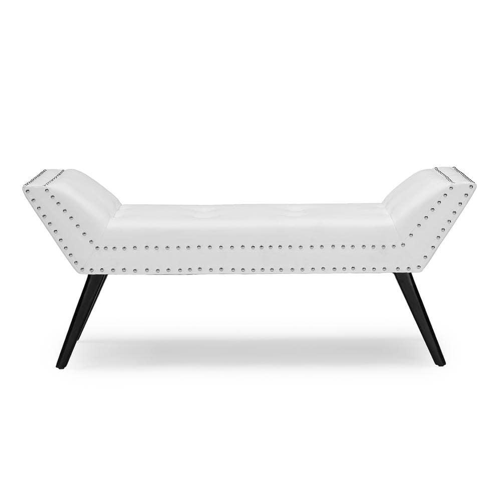 Tamblin Modern And Contemporary Faux Leather Upholstered Large Ottoman Seating Bench - White - Baxton Studio