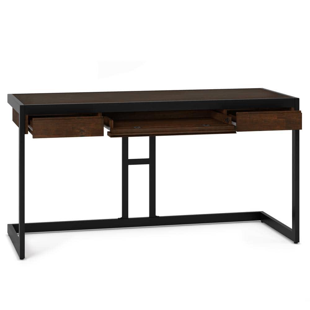 Simpli Home Erina 48"W Solid Acacia Wood Small Desk, Industrial Style with Keyboard Tray and 2 Drawers