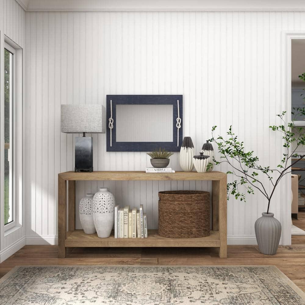 DecMode 23" x 31" Blue Wall Mirror with Knotted Rope