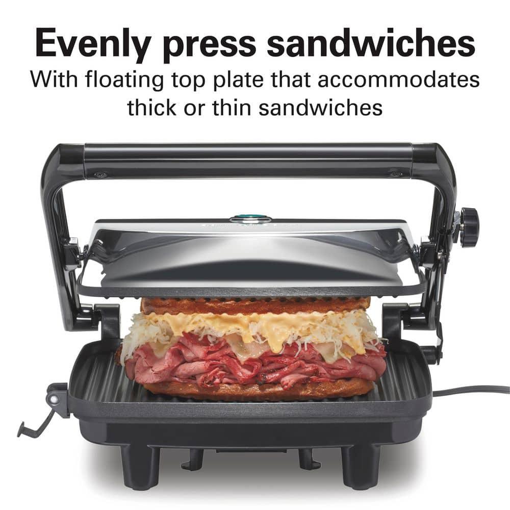 Hamilton Beach Panini Press & Gourmet Sandwich Maker, 10" x 8" Nonstick Grill Plates, 25460G