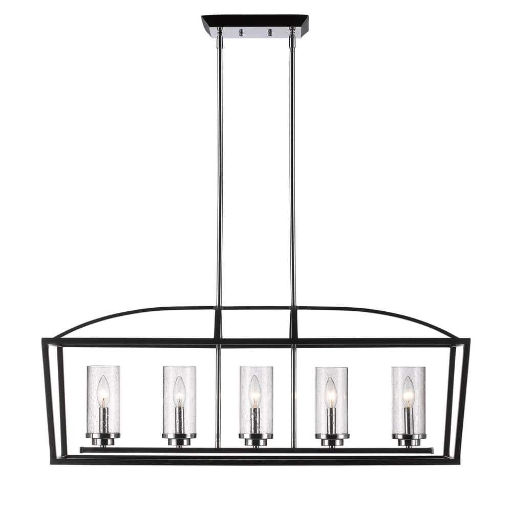Mercer Matte Black 5-Light Linear Pendant with Seeded Glass