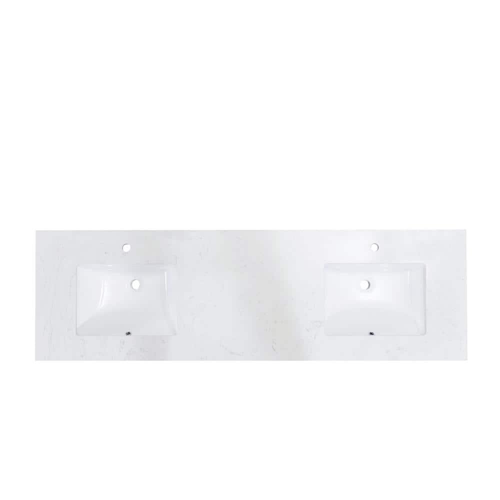 Altair Salerno 73" Double Bathroom Vanity Top in High Gloss White Stone Finish with Sink