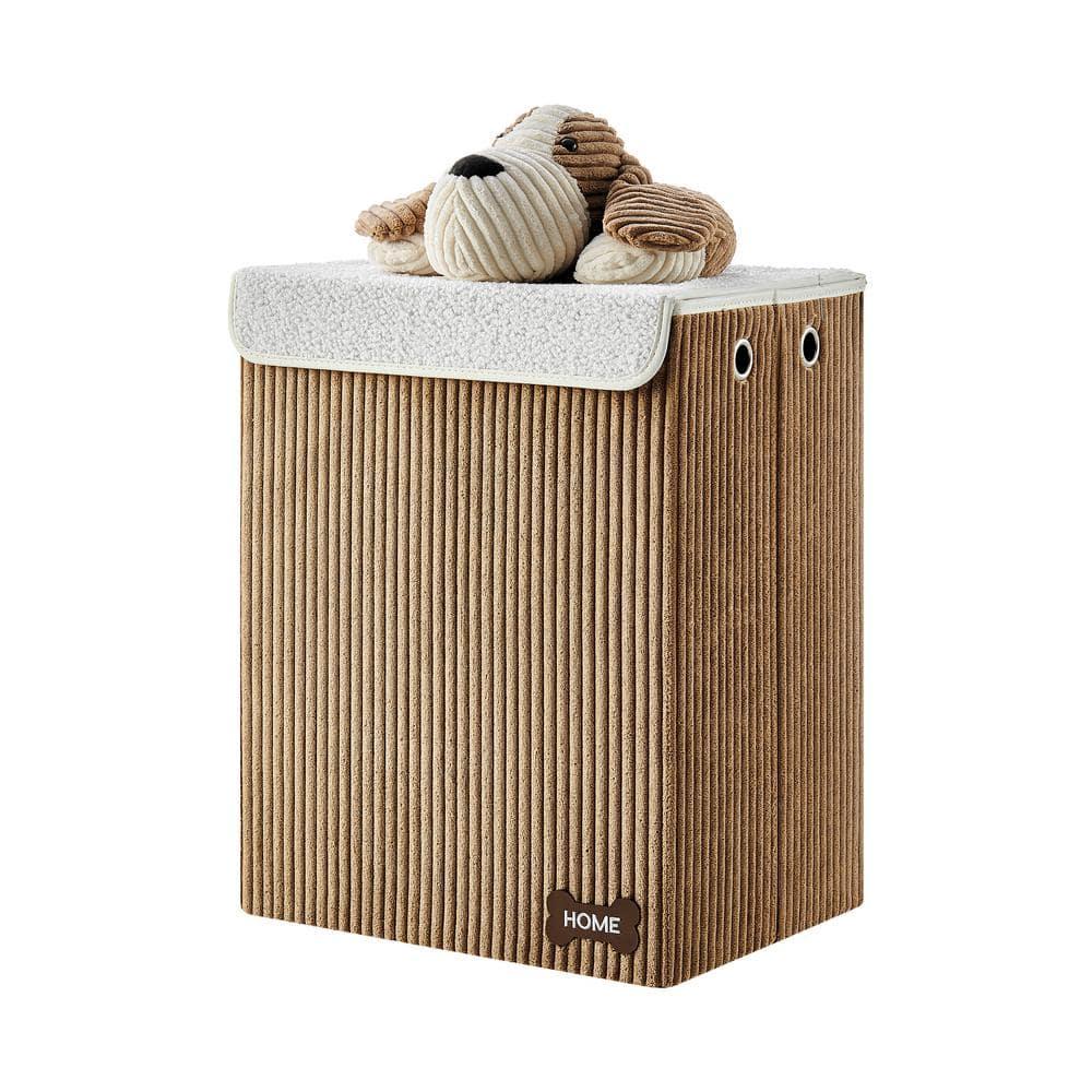Danya B. Collapsible Folding Corduroy Kids' Laundry Hamper Toy Storage Brown with Dog Lid
