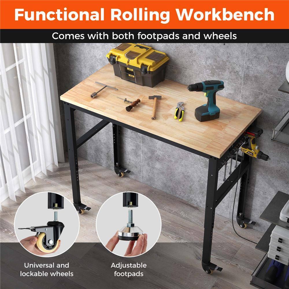 Costway 48" Adjustable Work Bench Heavy-Duty Steel Frame Worktable with Power Outlets