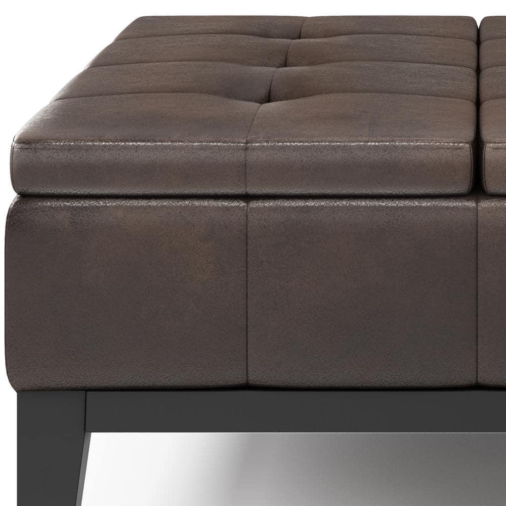 Simpli Home Dover 36"W Upholstered Square Coffee Table Storage Ottoman with Split Tufted Lift Top & Reviews | Wayfair