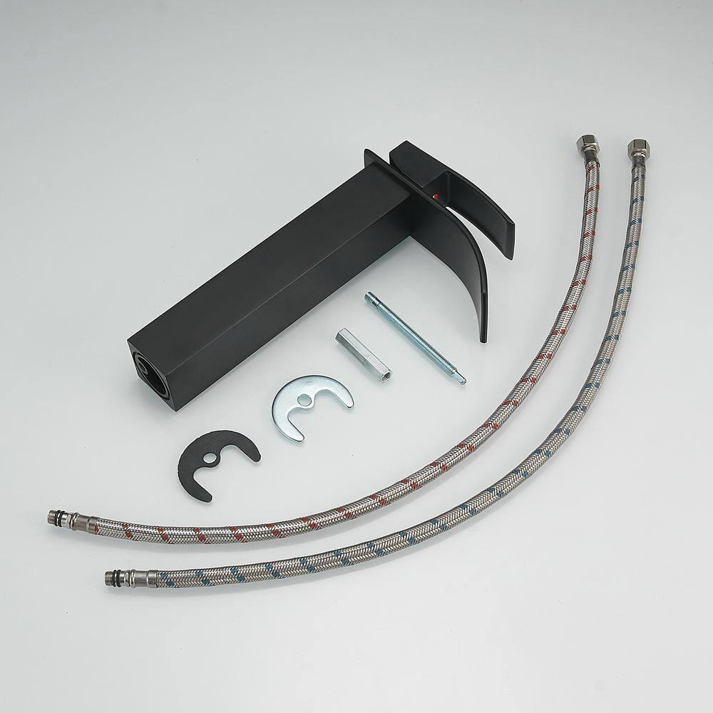 Waterfall Bathroom Faucet Single Handle，Bathroom Sink Faucet 1 Hole，Waterfall Faucet for Bathroom Sink，Vessel Sink Faucet Matte Black Tall Bathroom Faucet