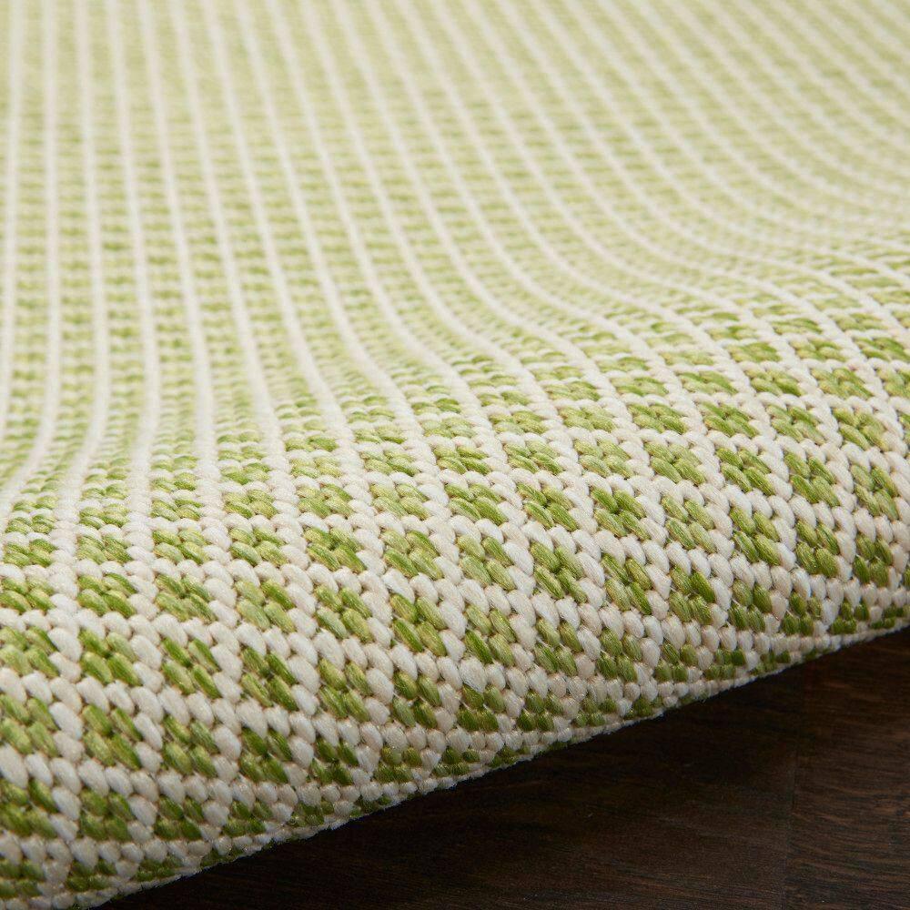 Nourison 4' x 4' Courtyard Modern Easy Care Flatweave Indoor Outdoor Square Rug Ivory Green