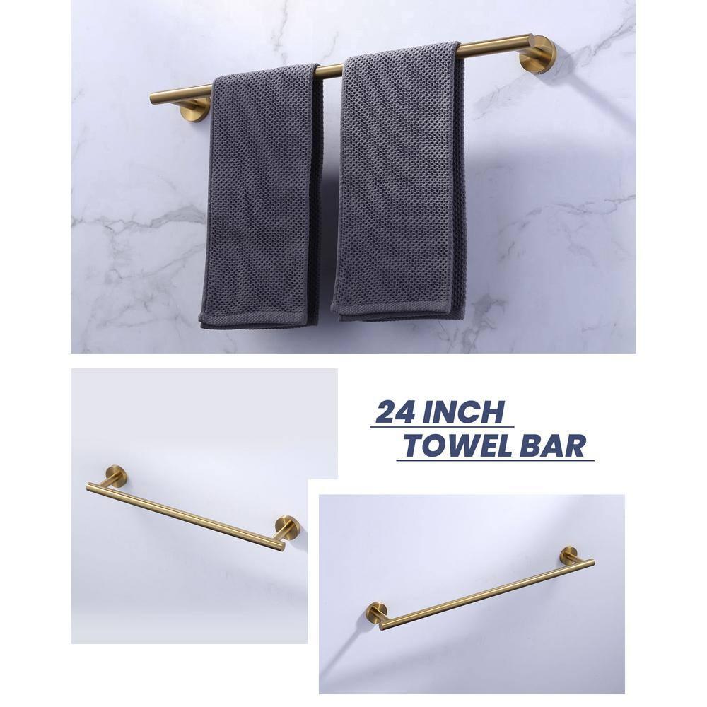 Bathroom Towel Holder Set, 6 Pieces Brushed Gold Towel Bar Bathroom Hardware Accessories Set, SUS304 Stainless Steel Towel Rack Towel Ring Toilet Paper Holder Set Wall Mounted