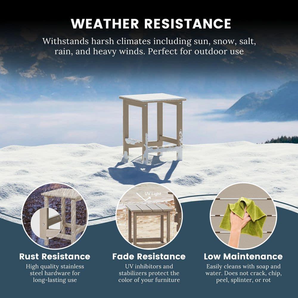Polytrends  Laguna Hdpe All Weather Outdoor Patio Square Side Table Weathered Wood