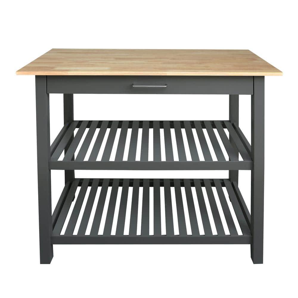 Casual Home Kitchen Island Bar Station with Hardwood Counter Top - Slate Gray