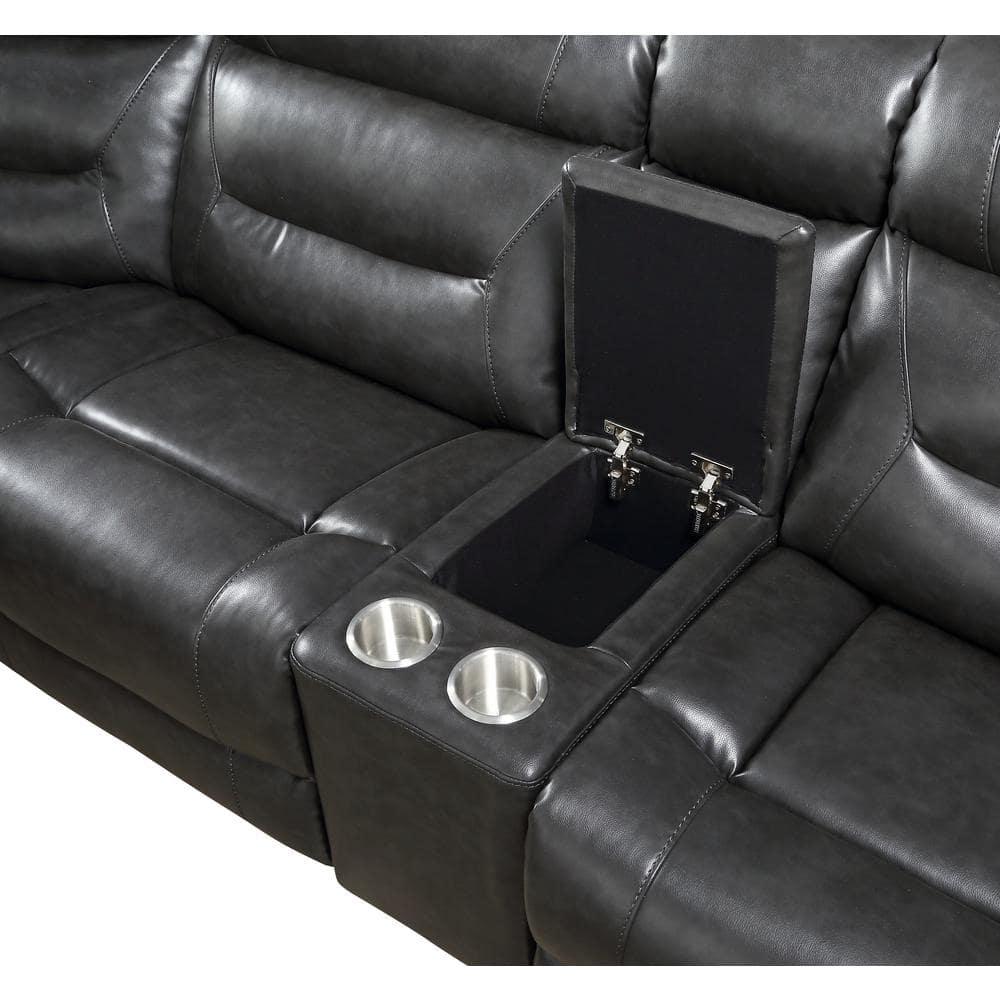 ACME Imogen Sectional Sofa (Power Motion/USB Port), Gray Leather-Aire