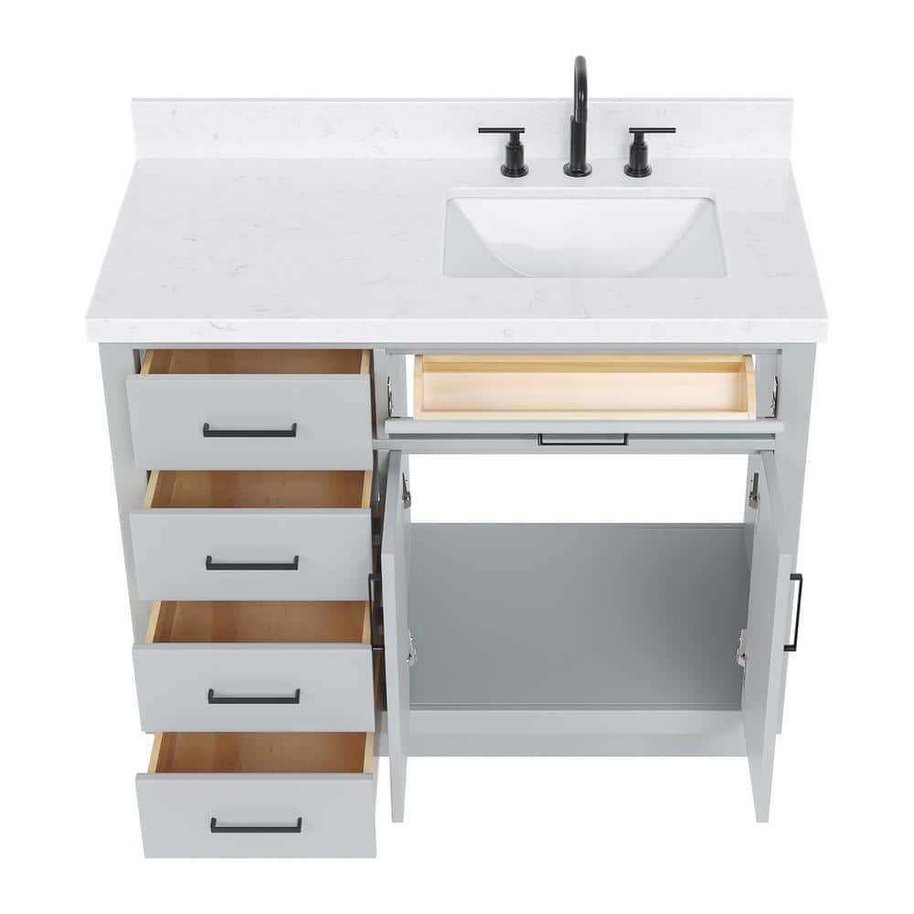 Wildon Home® Tidworth 42'' Solid Wood Single Bathroom Vanity with 1.5'' White Quartz Top, Right Offset Rectangular Sink