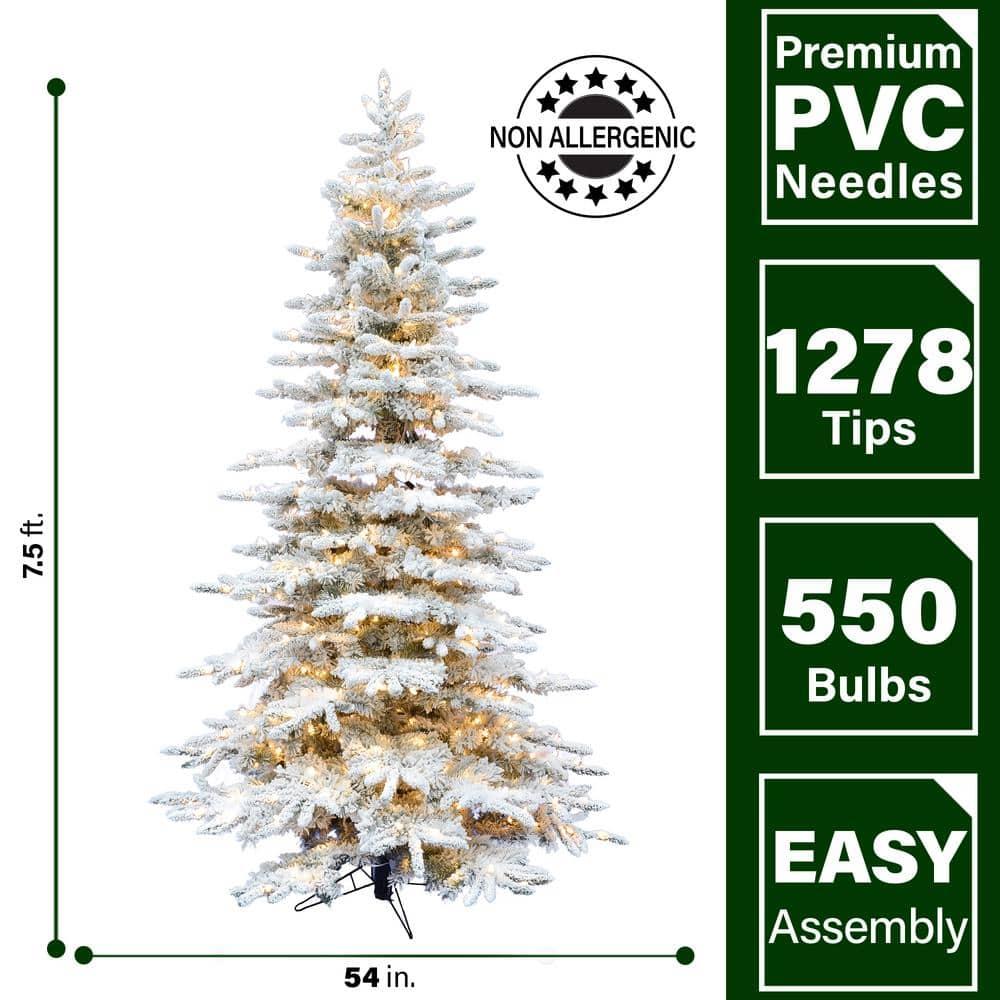 Fraser Hill Farm Fraser Hill Farm Flocked Mountain Pine Christmas Tree with LED Lights