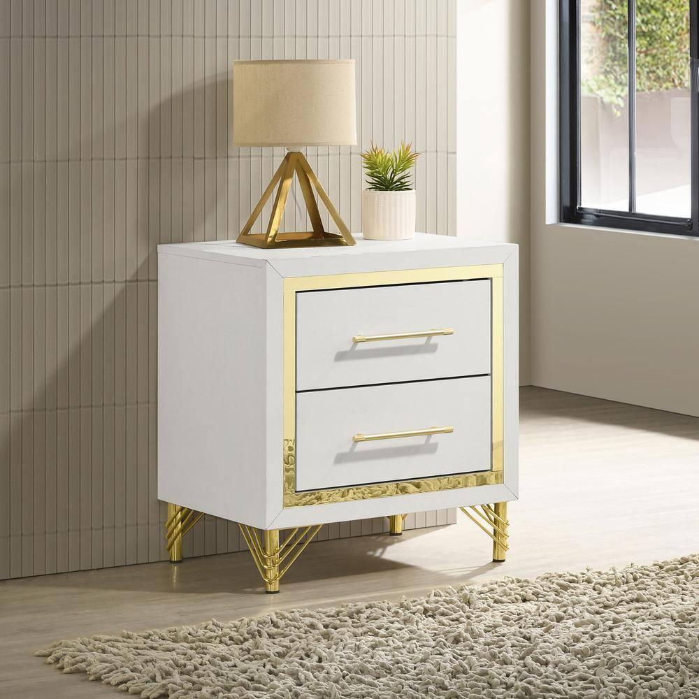Coaster Lucia Modern 2-drawer Wood Nightstand Bedside Table White and Gold