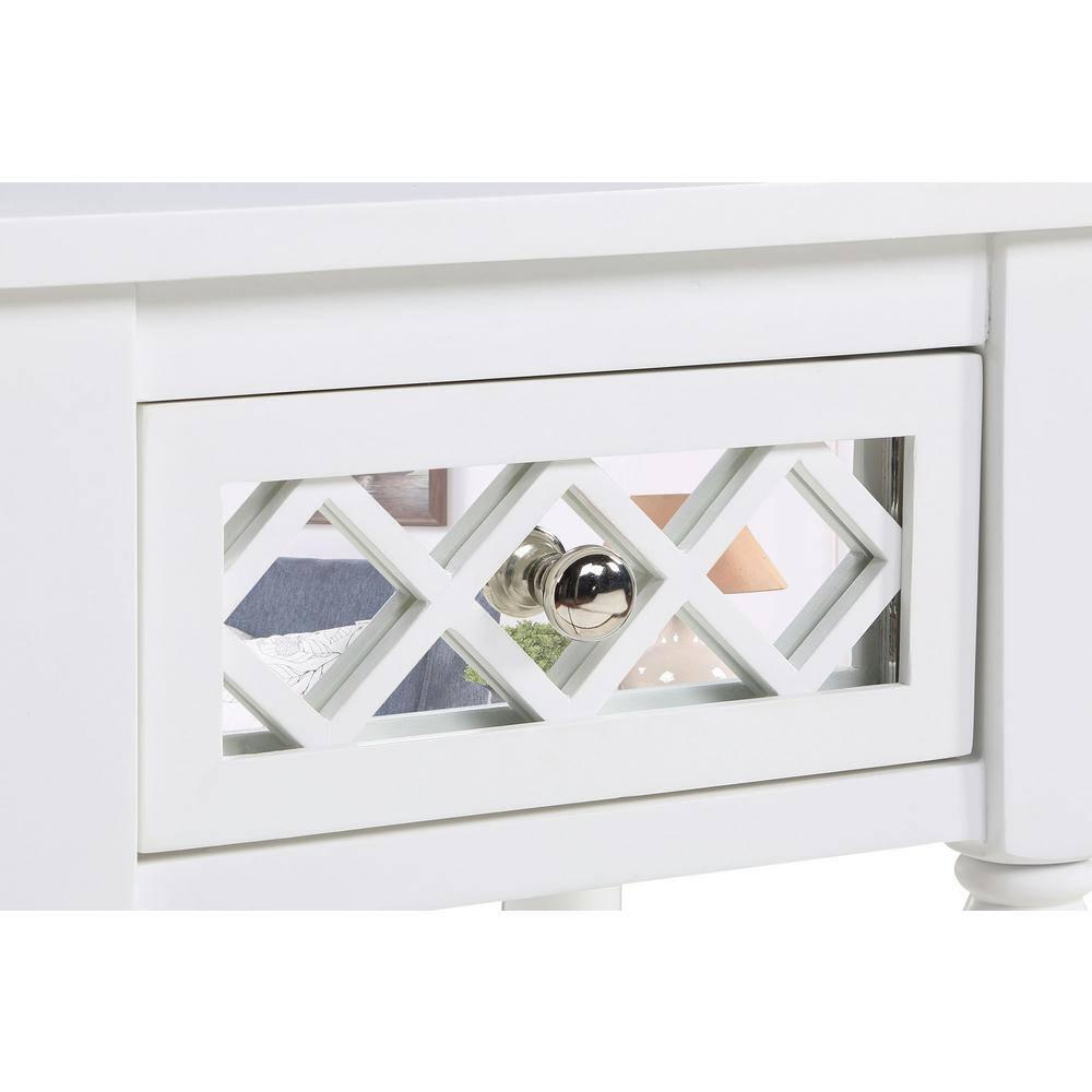 Convenience Concepts French Country Khloe Deluxe 1 Drawer Accent End Table 14" - Traditional Farmhouse Side Table with Mirrored Storage Drawer and Shelf for Living Room, White