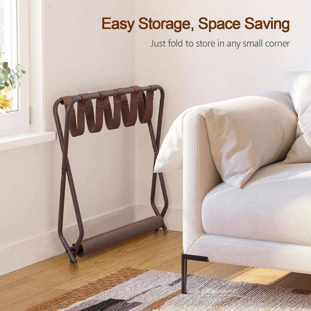 MEBROT Set Of 2, Foldable Suitcase Stands For Guest Room, Metal Luggage Holder With Storage Shelf For Bedroom, Hotel, Easy Assemble