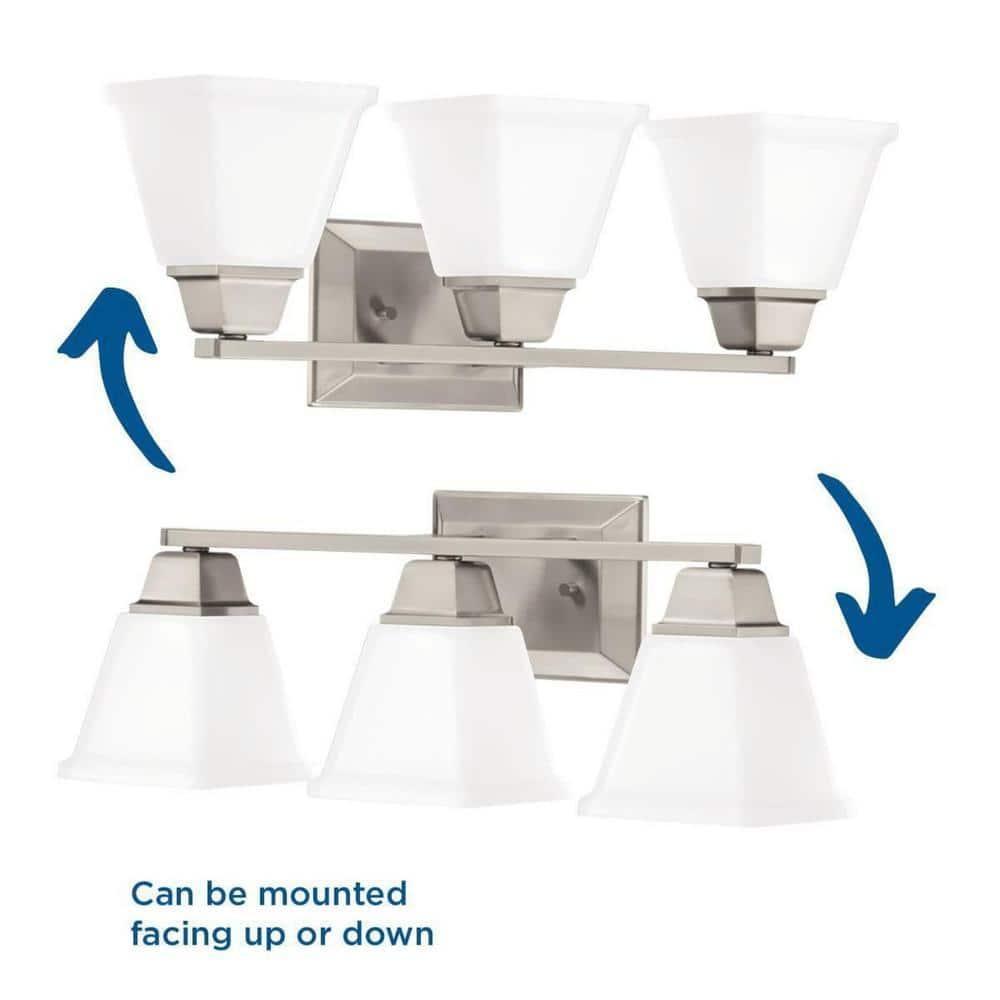 Progress Lighting Clifton Heights 3-Light Bath Vanity Fixture, Brushed Nickel, Etched Square Glass Shade