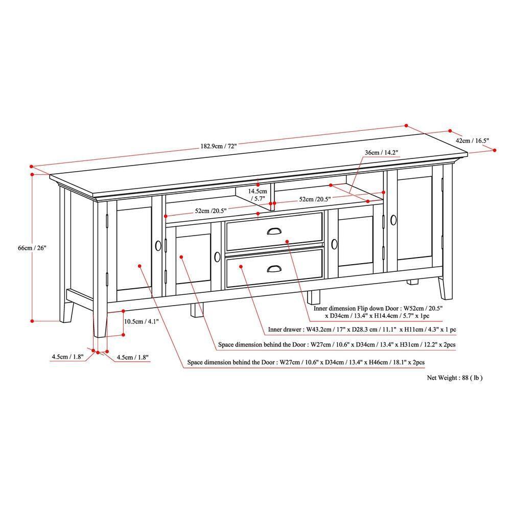 Simpli Home Redmond 72"W Solid Wood TV Stand for TVs up to 80" with Storage Cabinets
