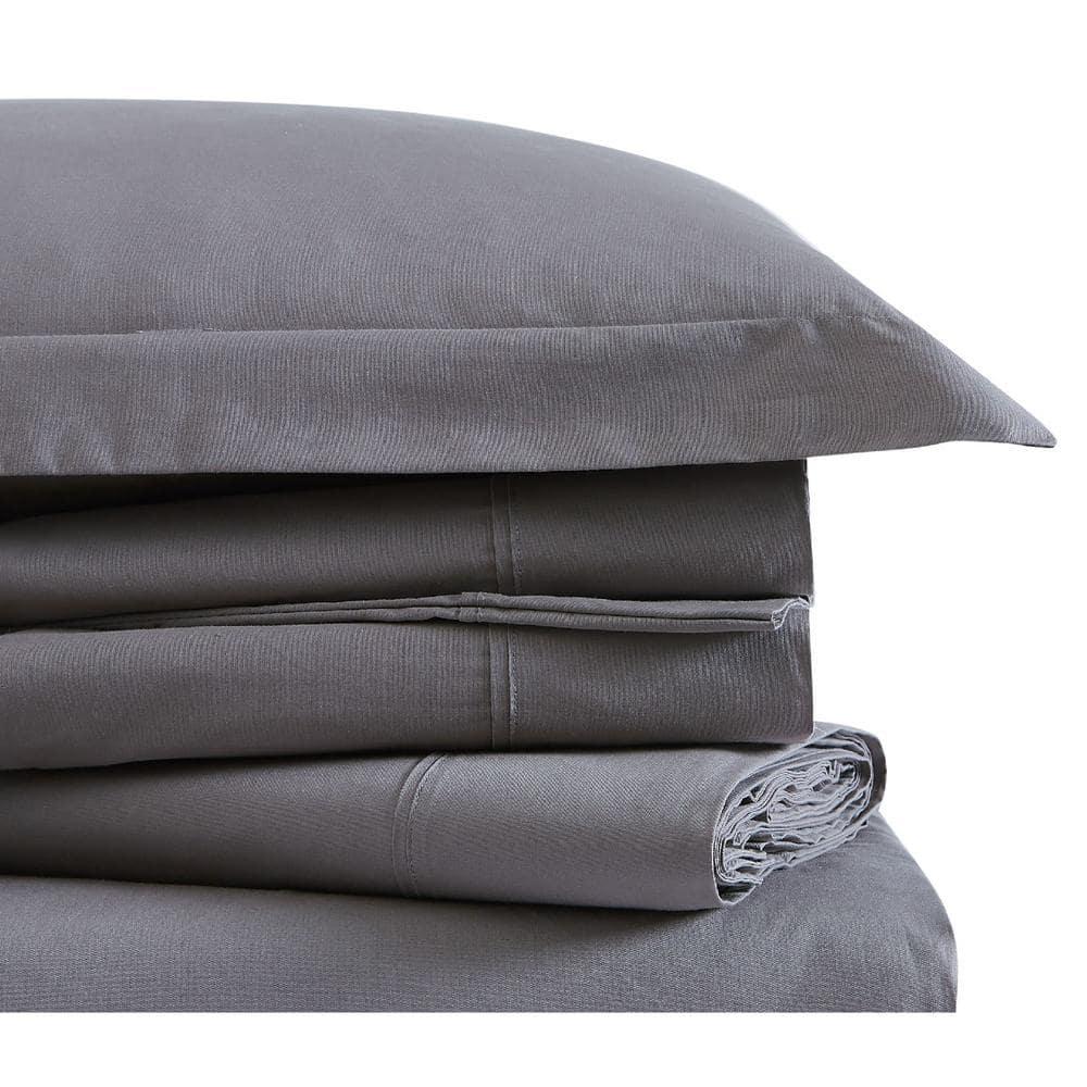 Brooklyn Loom Classic Cotton Sheet Sets Grey Cotton 4-Piece Full Sheet Set, Solid Color Themed, for Men and Women, Oeko-TEX Certified Confidence