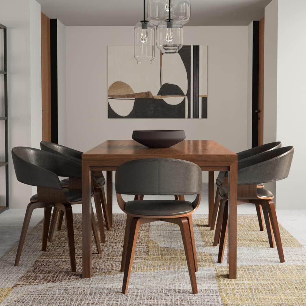 Simpli Home Lowell Bentwood Upholstered Dining Chair with Curved Backrest in Mid-Century Modern Style