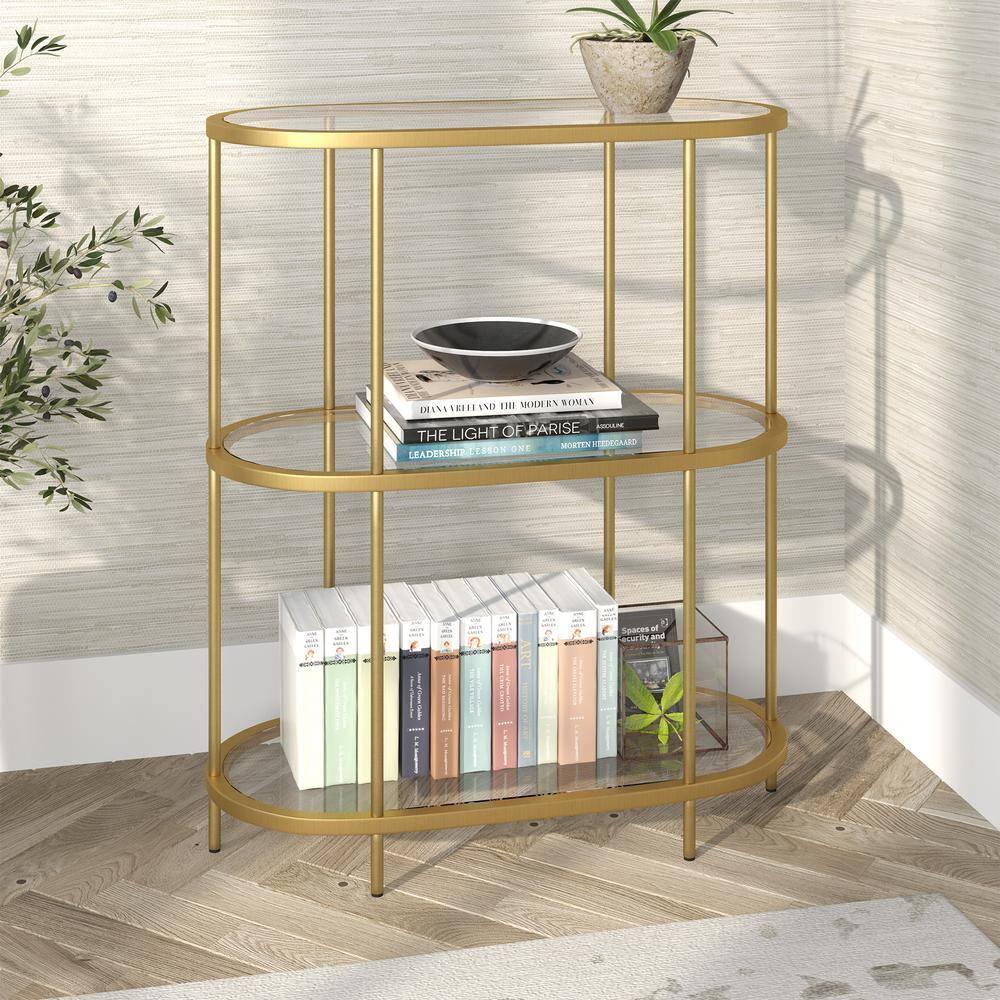 Evelyn&Zoe Leif 30'' Wide Oval Bookcase, Brass