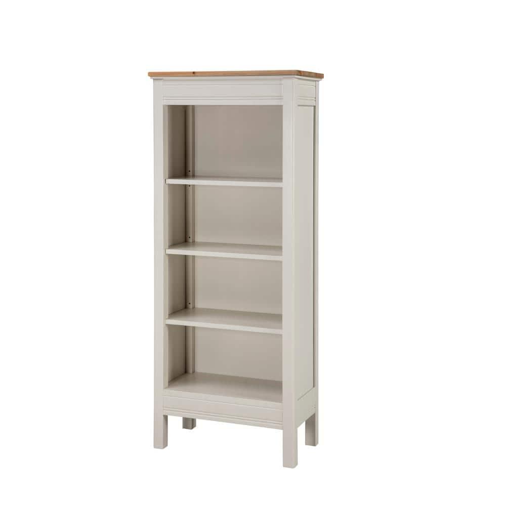 60" Savannah Tall Bookshelf Ivory with Natural Wood Top - Bolton Furniture