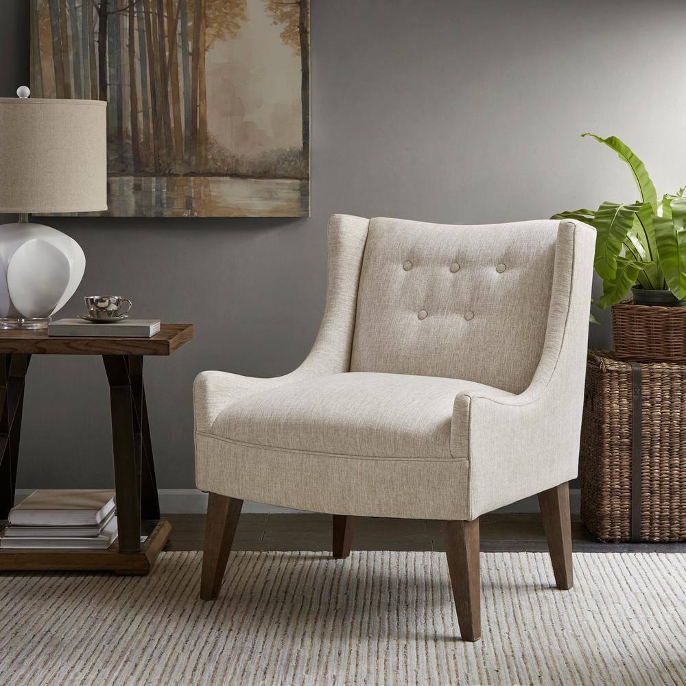Cream and Gray Medium Wood Traditional Accent Chair