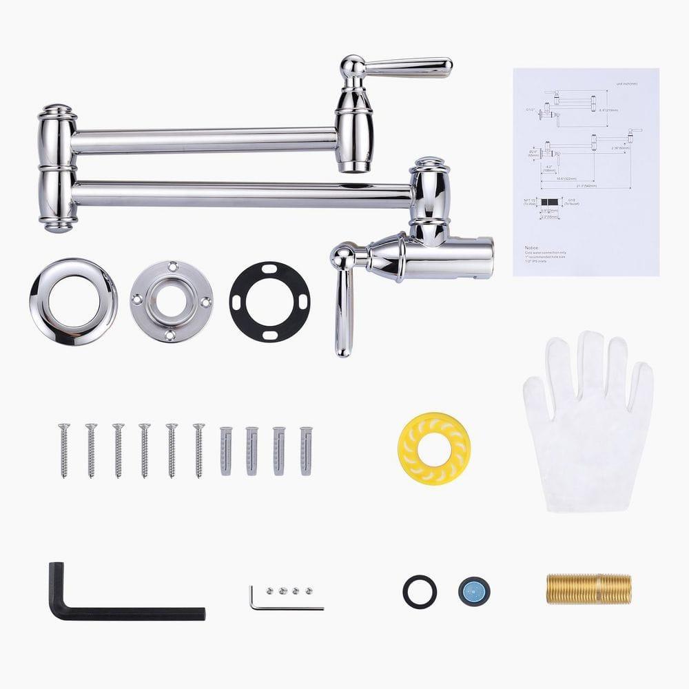 ARCORA ARCORA Wall Mounted Pot Filler Brass Folding Kitchen Faucet with 2 Handles AR7106800C