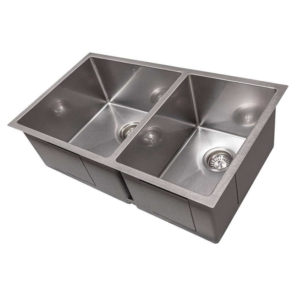 ZLINE 33 in. Chamonix Undermount Double Bowl DuraSnow Stainless Steel Kitchen Sink W/ Bottom Grid (SR60D-33S)