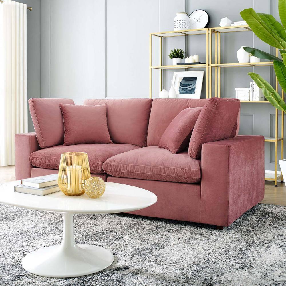 Modway Commix Down Filled Overstuffed Velvet Loveseat in Dusty Rose Pink