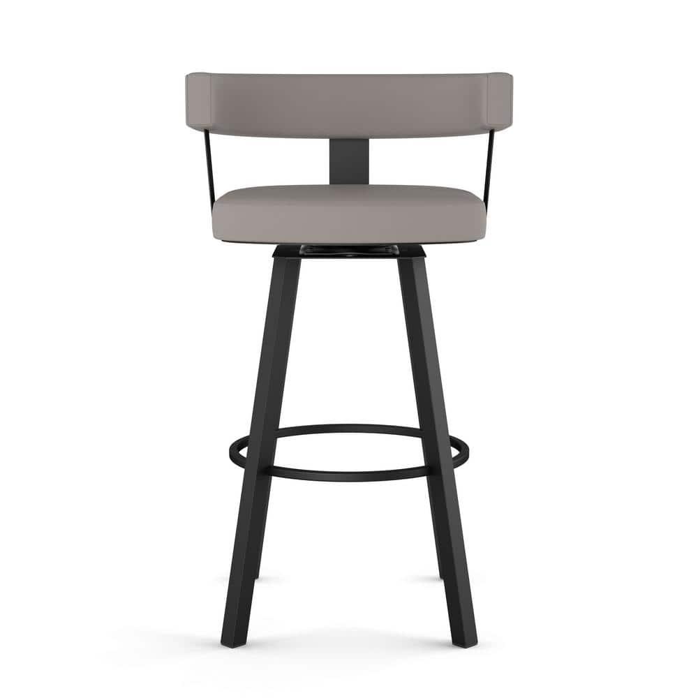 Amisco Parker 26 In. Swivel Counter Stool - Taupe Grey Faux Leather / Black Metal