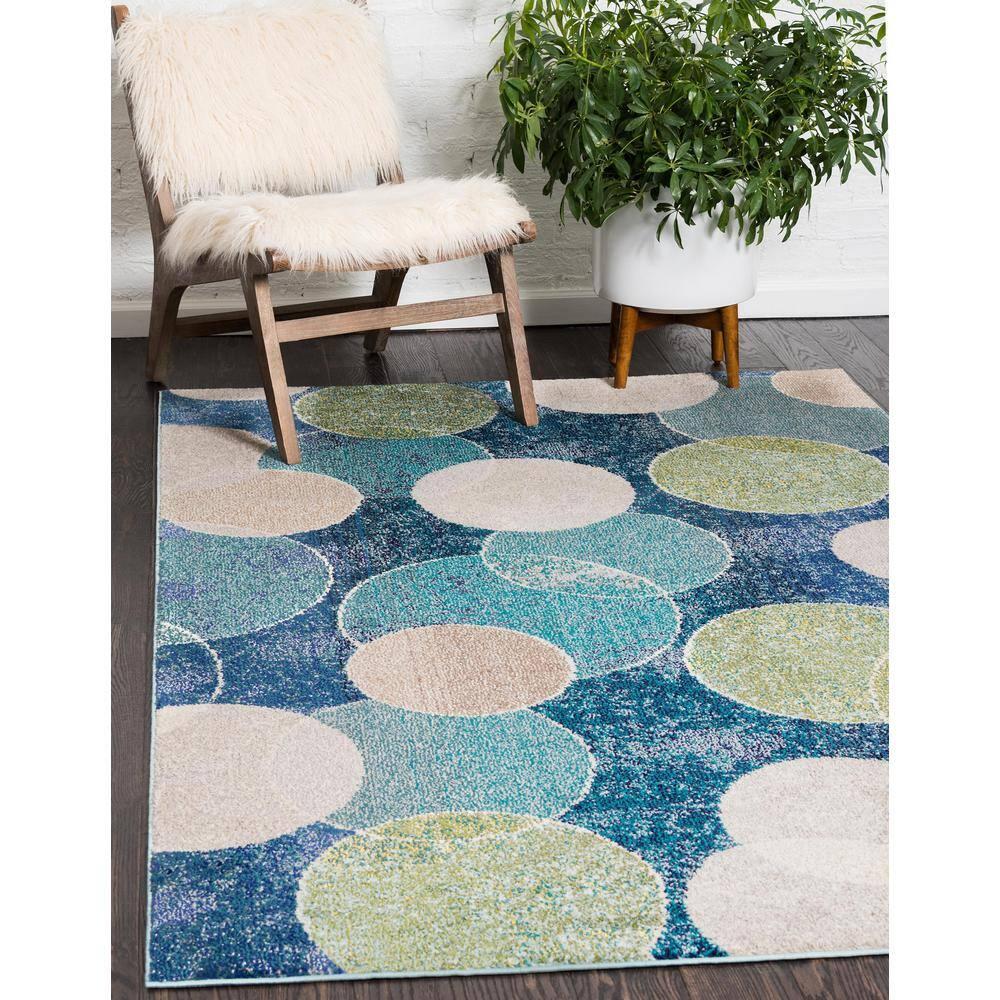 Unique Loom 4' 1 x 6' 1 Navy Blue Chromatic Seaside Area Rug