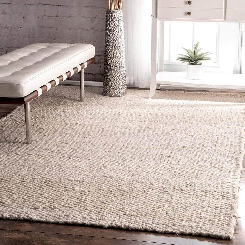 Nuloom Hailey Solid 8x10 Jute Indoor Area Rug for Dining Room Rug Neutral Rug Living Room Rug Kitchen, Off White