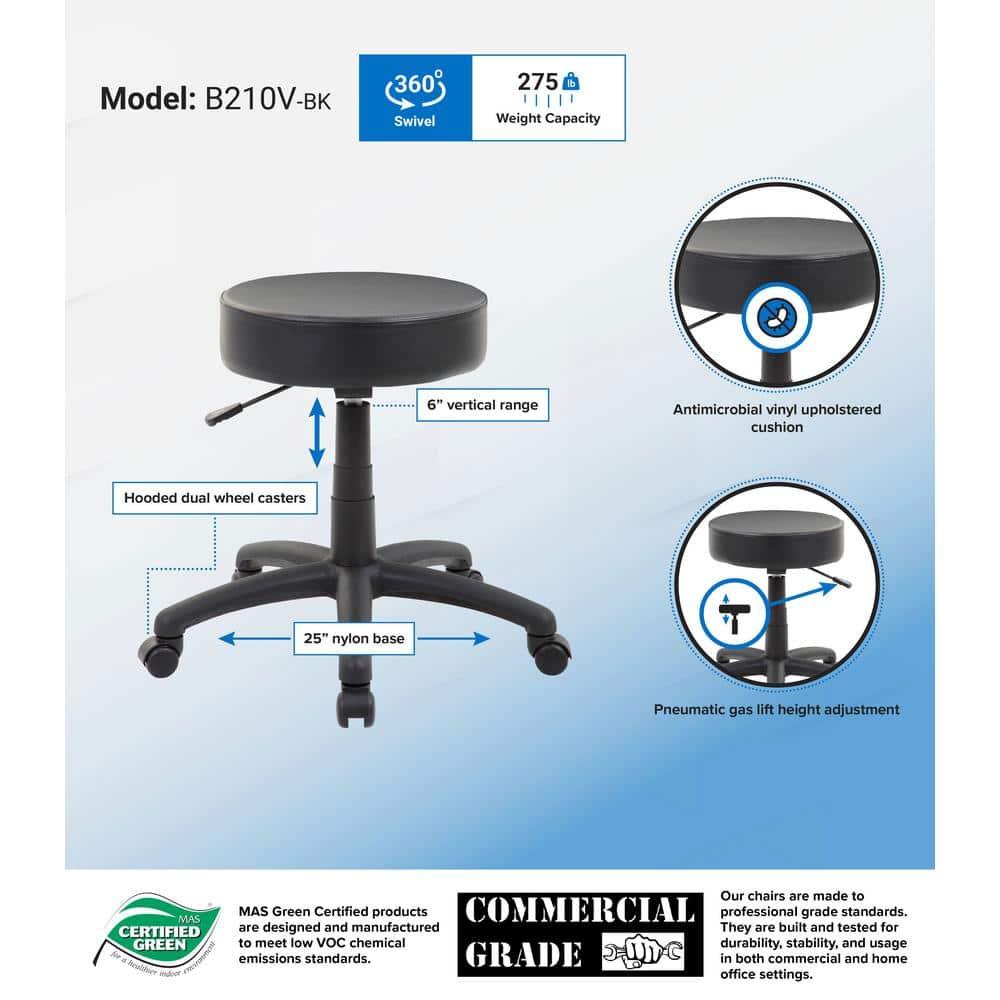 Boss Office Products Dot Faux Leather Swivel Drafting Stool in Black