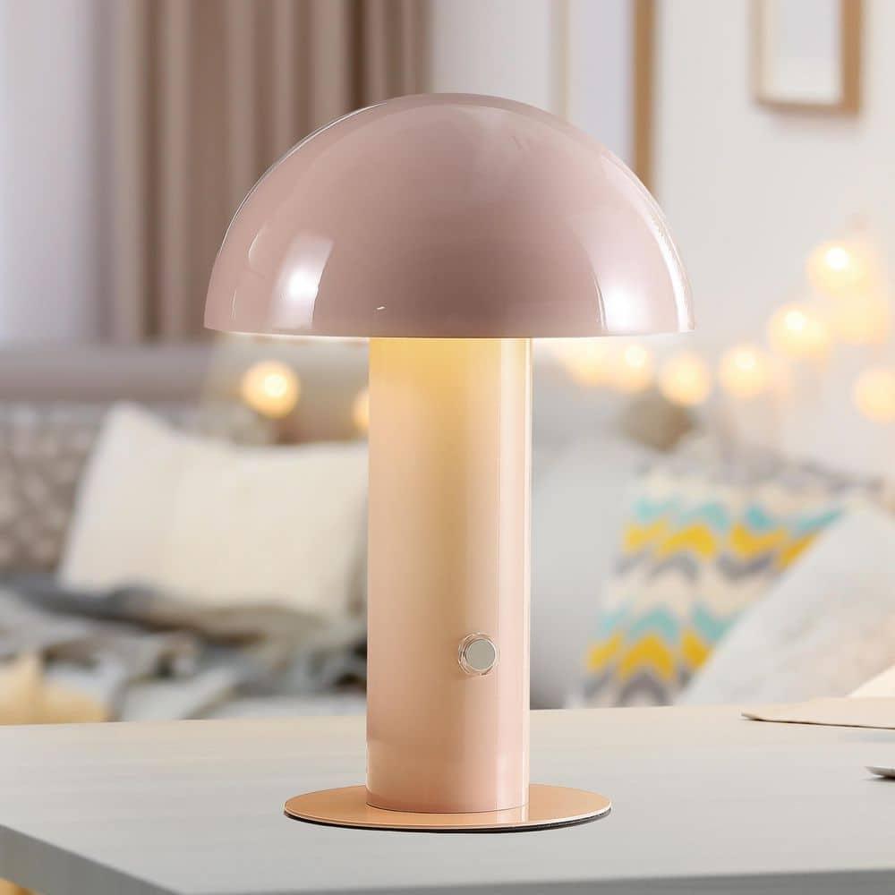 JONATHAN Y JYL7115F Boletus 10.75" Contemporary Bohemian Rechargeable/Cordless Iron Integrated Portable LED Mushroom Table Lamp, Modern, Coastal for living room, dinning room, bedroom, Pink