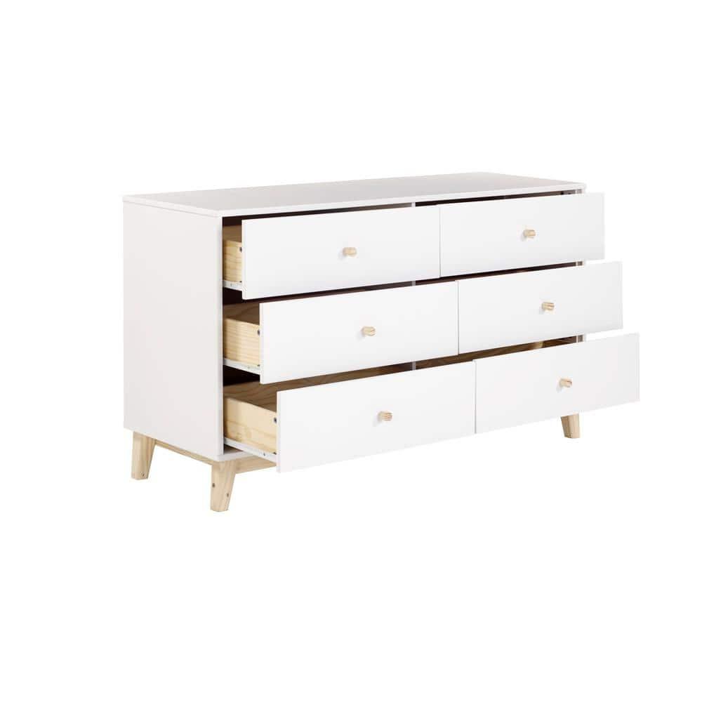 Alaterre Furniture MOD 60 in. Wood 6-Drawer Double Dresser, White, Bedroom Storage Furniture, Metal Drawers Glides, Wooden Drawer Knobs, Kids or Adults Rooms