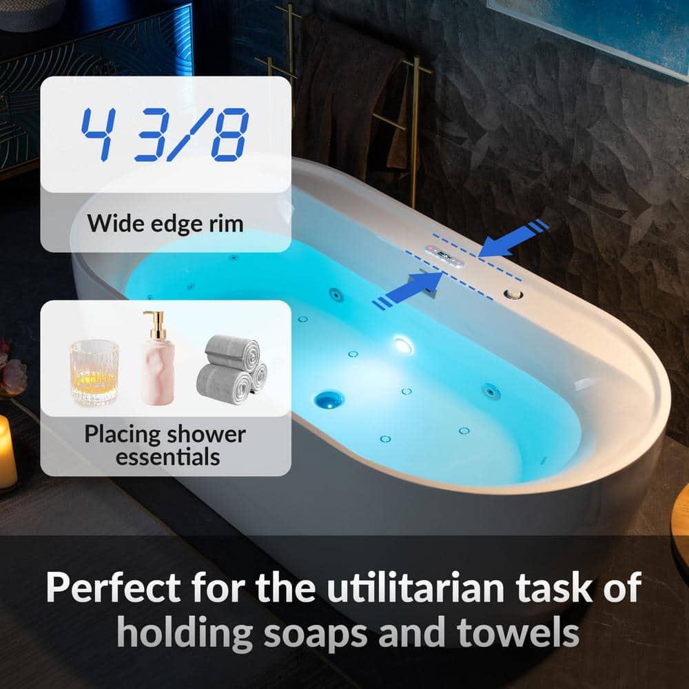 72" x 35-3/8" Whirlpool and Air Bath Heated Soaking Combination Tub with Wide Rim, LED Control Panel