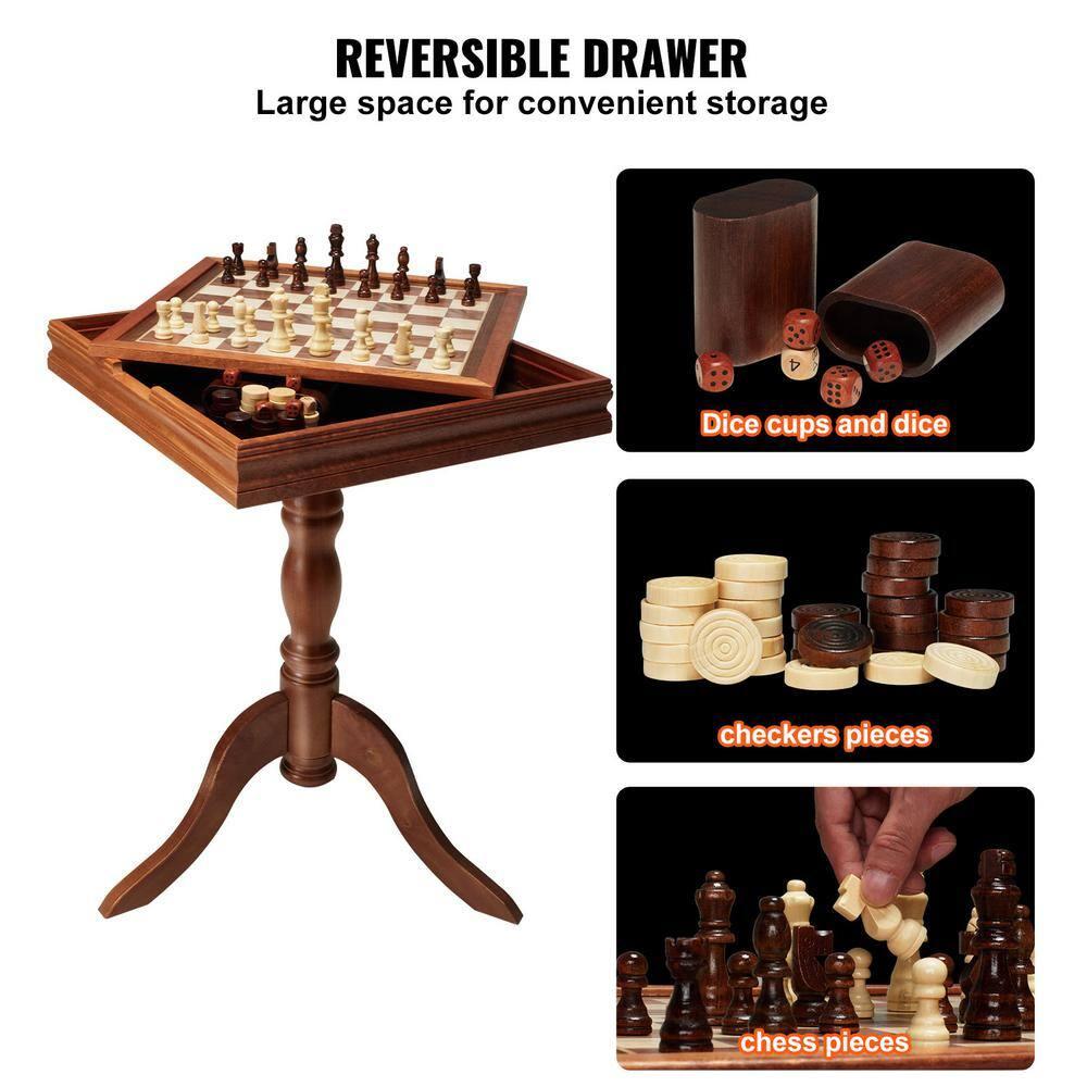 GSE Wooden 3-in-1 Chess Checkers Backgammon Table, Chess Checkers Backgammon Combo Game Set