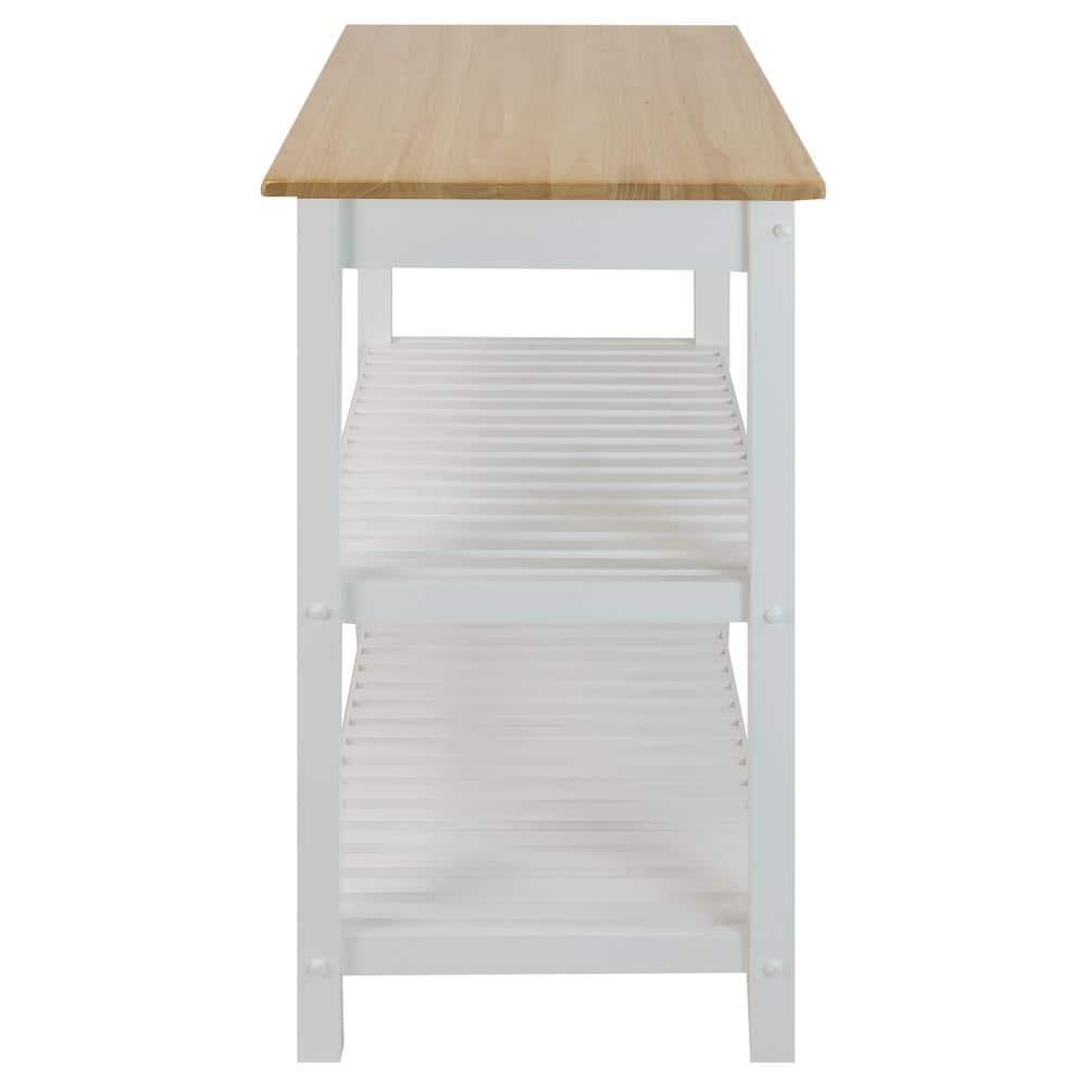 Casual Home Kitchen Island Bar Station with Hardwood Counter and Storage, White