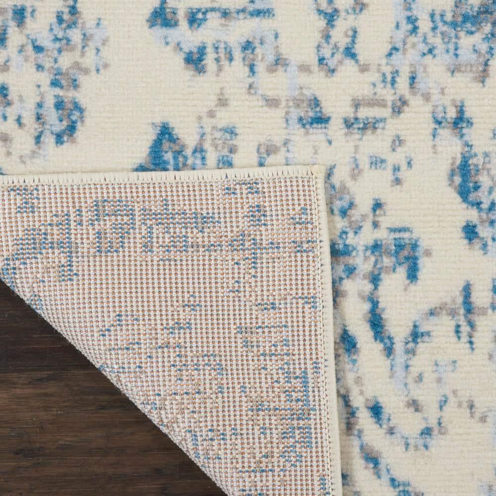 Nourison Jubilant 2' x 4' Ivory/Blue Area Rug Farmhouse Vintage Damask by Nourison