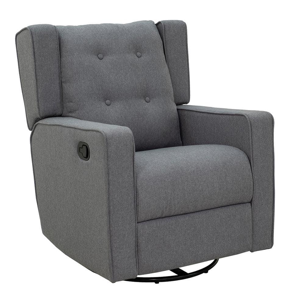 HOMCOM Wingback Recliner Chair Manual Rocking Sofa 360° Swivel Glider with Button Tufted, Padded Seat, Home Theater Seating for Living Room, Gray