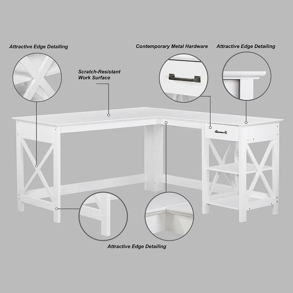 Saint Birch L-Desk, White