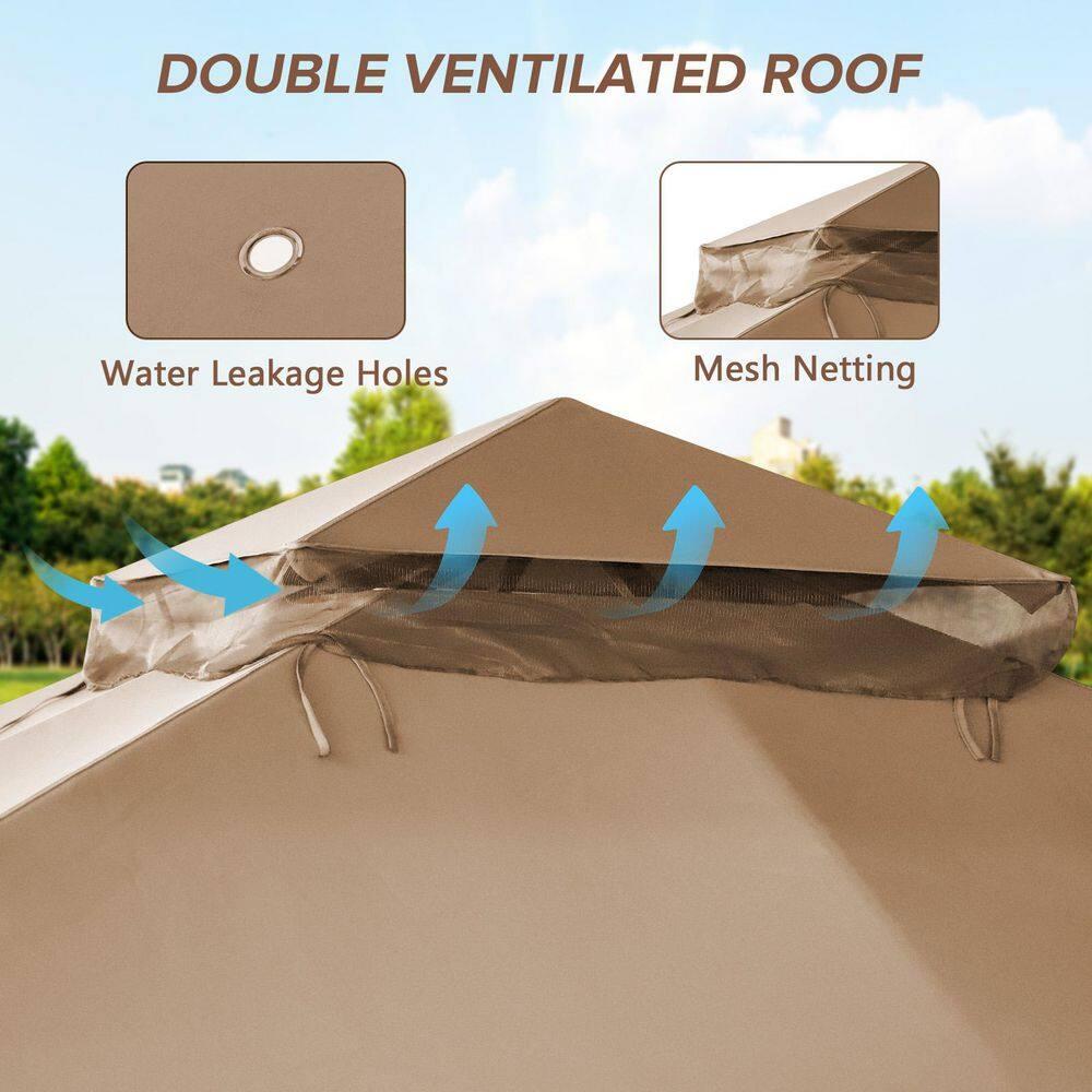 COOS BAY 8 Ft. W x 8 Ft. D Steel Frame Vented Soft Top Patio Gazebo with Mesh Netting, Corner Shelves