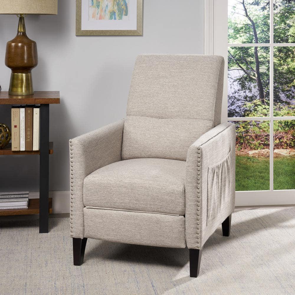 Alscot Contemporary Push Back Recliner Light Gray - Christopher Knight Home: Nailhead Trim, Polyester Upholstery
