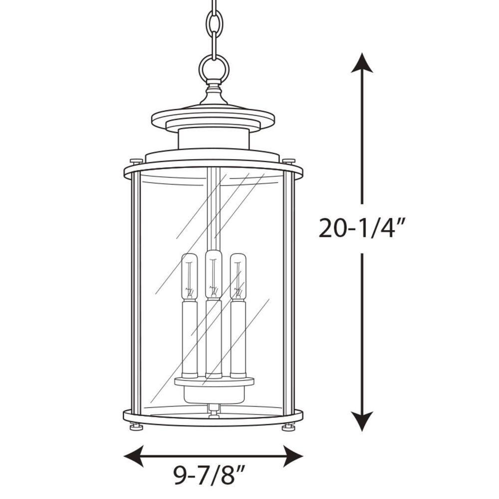 Progress Lighting Squire 3-Light Hanging Lantern, Steel, Black Finish, Clear Glass Shade